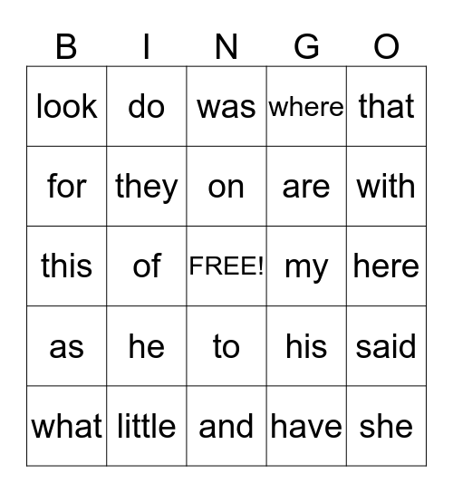 Sight word bingo-End of the year Bingo Card