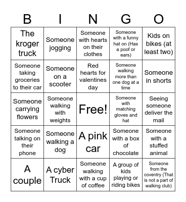 Walking Club Bingo Feb 2026 Bingo Card