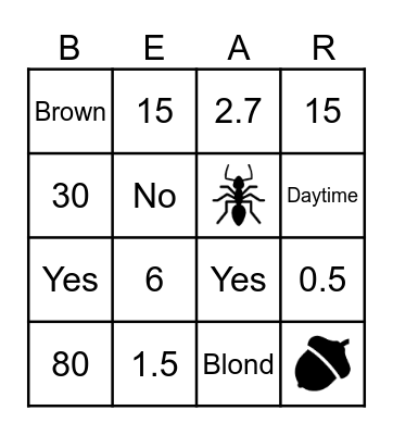 Black Bear Trivia Bingo Card