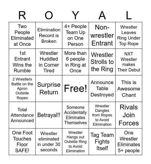 2026 ROYAL RUMBLE Bingo Card
