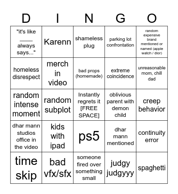 Dhar mann bingo (personal project) Bingo Card