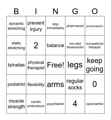 Physical Activity Bingo Card