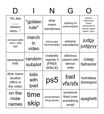 Dhar mann bingo (personal project) Bingo Card