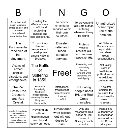 Red Cross general bingo Card