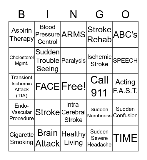 Stroke Awareness Bingo Card