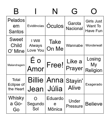 Bingo Musical Anos 80/90 Bingo Card
