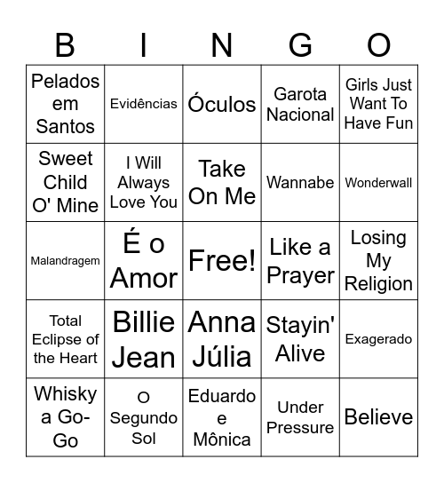 Bingo Musical Anos 80/90 Bingo Card