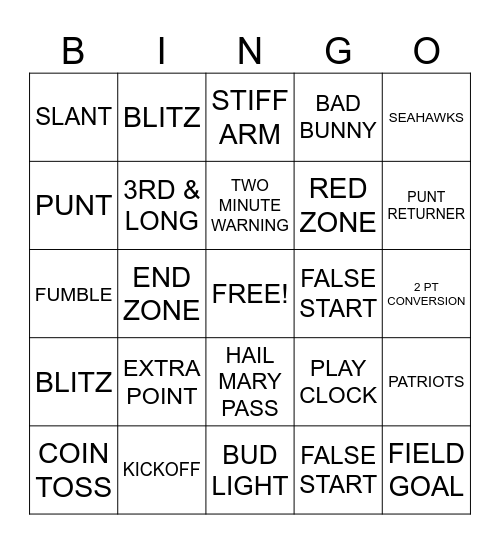 FOOTBALL Bingo Card