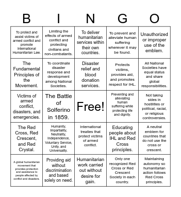 Red Cross general bingo Card