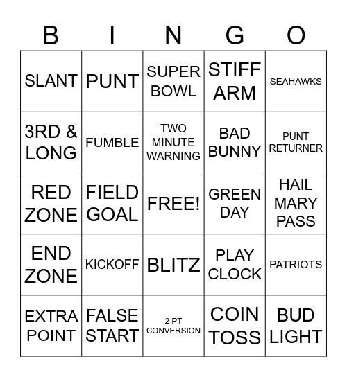 FOOTBALL Bingo Card