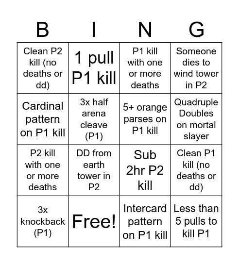 Bonus Bingo M12S Bingo Card