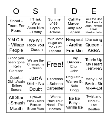 Sing Along Bingo Card