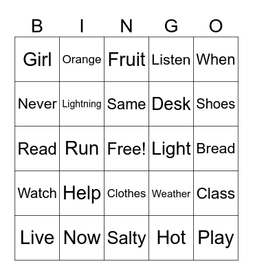Sign Language Bingo Card