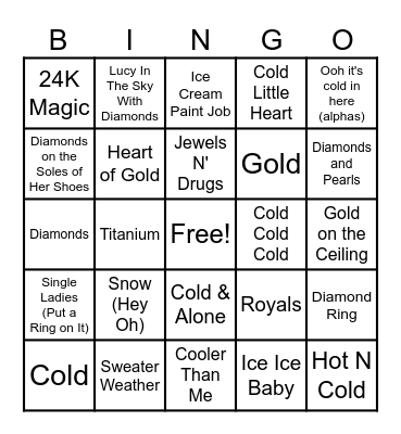 I'm ICY! Bingo Card