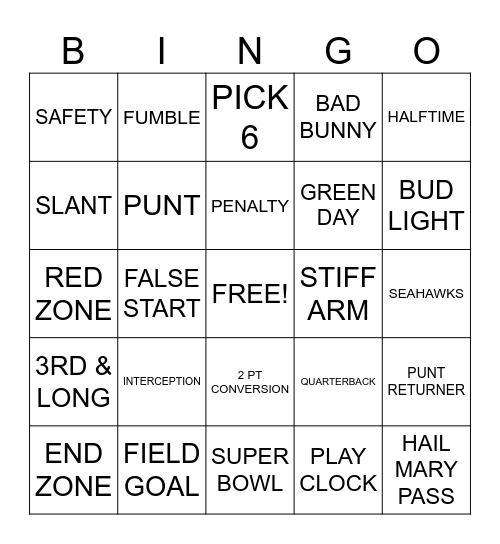 FOOTBALL Bingo Card