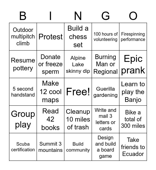 Mateo's 2026 Bingo Card