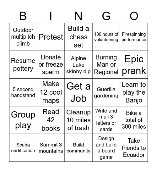 Mateo's 2026 Bingo Card