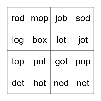2.4 Short O Bingo Card