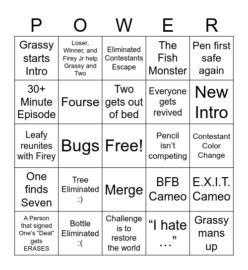 TPOT 21 Predictions Bingo Card