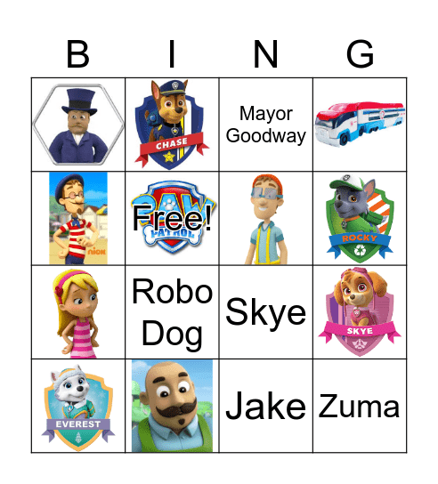 PAW PATROL BINGO Card