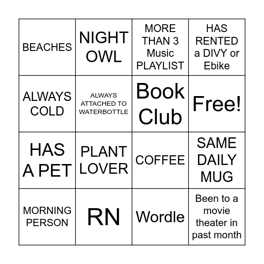Jane's Room Bingo Card