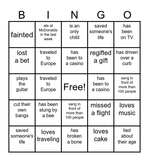 Find Someone Who Bingo Card