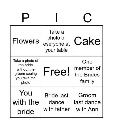 WEDDING BINGO Card