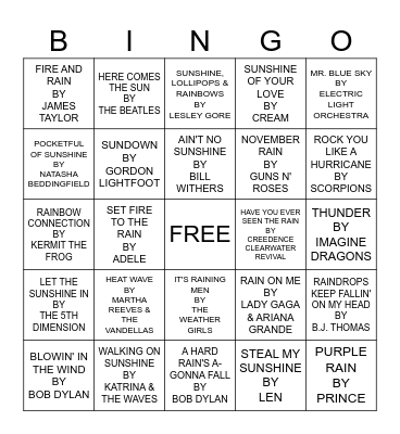 WEATHER OR NOT Bingo Card
