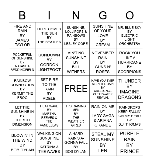 WEATHER OR NOT Bingo Card