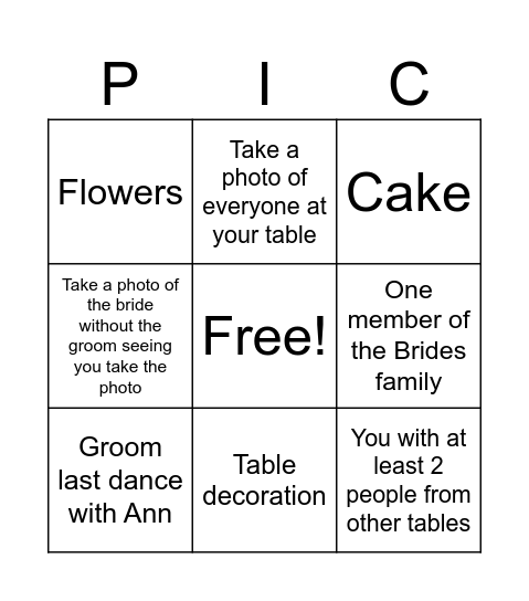 WEDDING BINGO Card