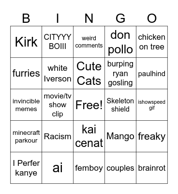 Instagram Bingo Card