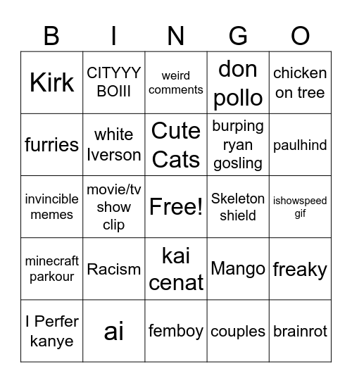 Instagram Bingo Card