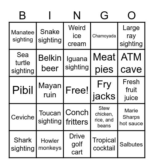 Belize 2026 Bingo Card