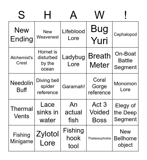 Sea of Sorrow Predictions Bingo Card