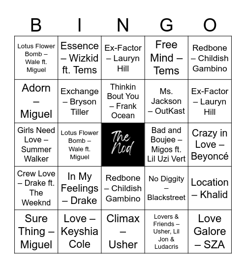 The Nod Presents: Music Bingo Card