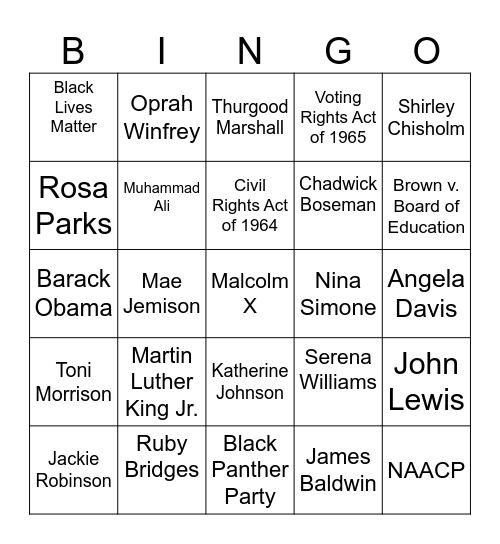 Black History Month BINGO 2026 Bingo Card