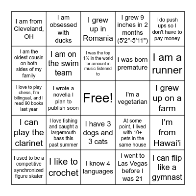 AmeriCorps Members' Fun Facts Bingo Card