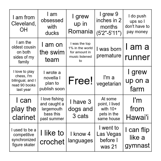 AmeriCorps Members' Fun Facts Bingo Card