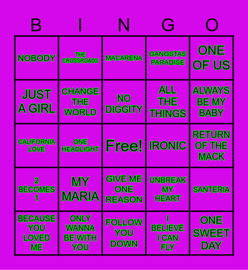 BANGERS OF 1996 Bingo Card