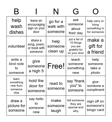 Kindness Bingo Card