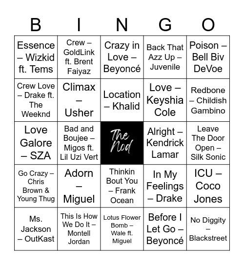 The Nod Presents: Music Bingo Card