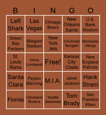 Superbowl Bingo Card