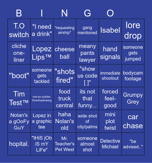 The Rookie Bingo Card