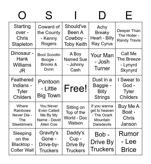 Kinda Country Bingo Card