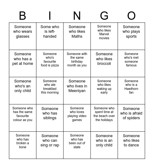 Human Bingo Card