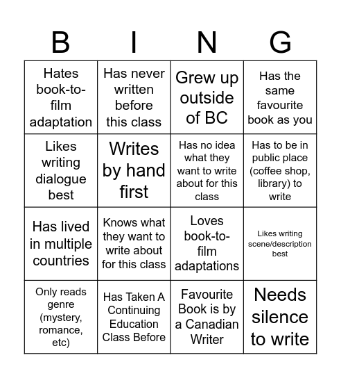 Fiction From Truth Bingo Card