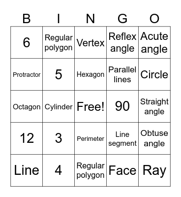 Geometry Vocabulary Bingo Card
