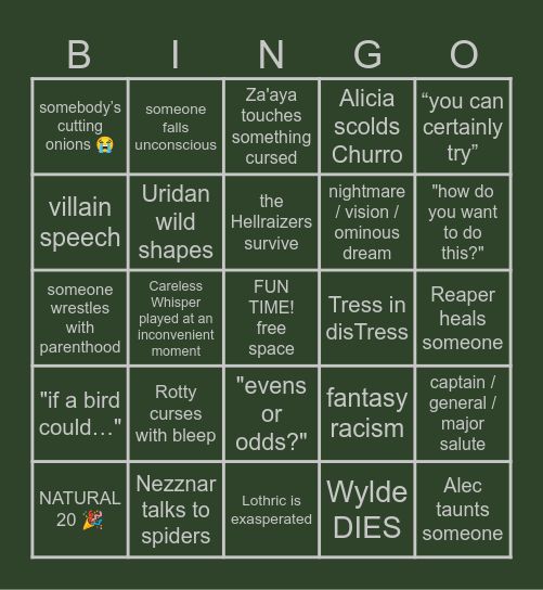 Hellraizers Session 114 Bingo Card