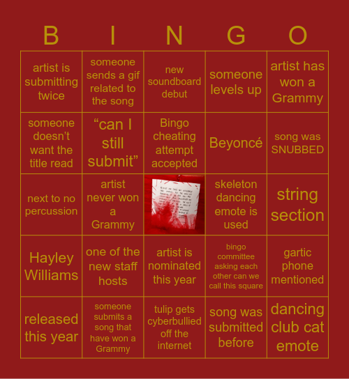 Untitled Grammy Bingo Card