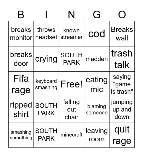 SOUTH PARK Bingo Card